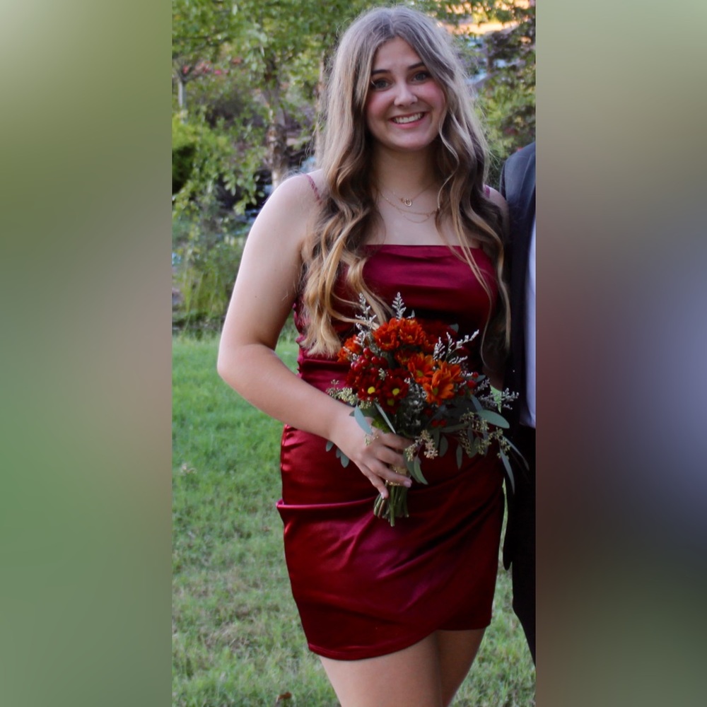 Honey and Rosie Burgundy Satin Cocktail Dress